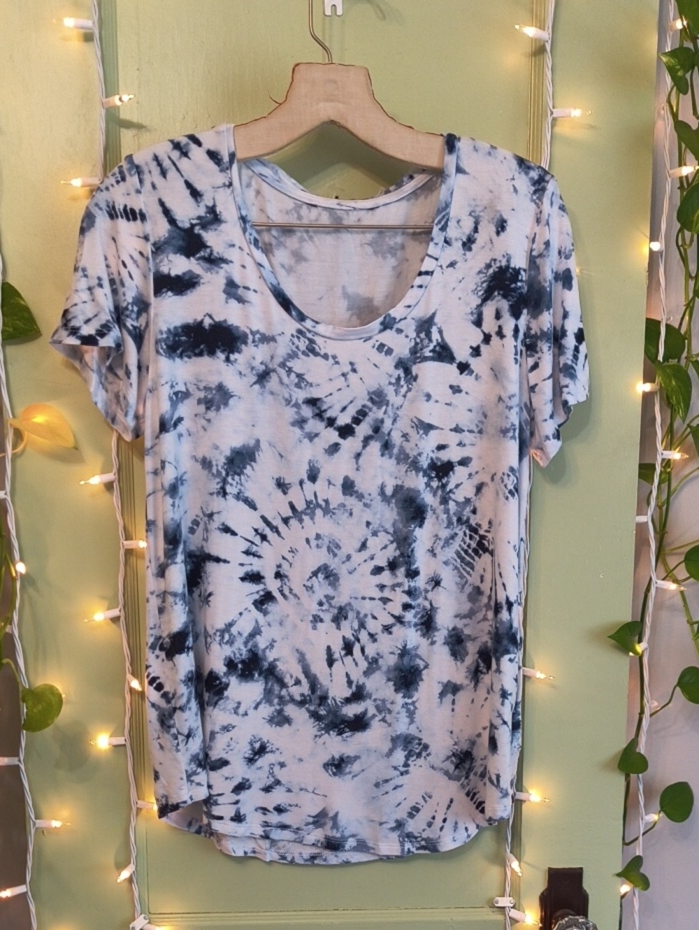 Women's Navy Blue White Tye Dye Relaxed Fit Viscose Tshirt M